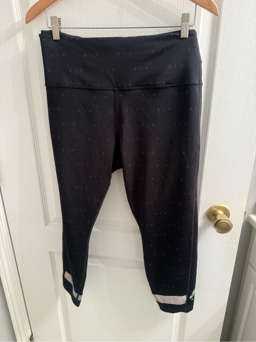 Nike Black Cropped AIR Leggings with Pink Hem Detail